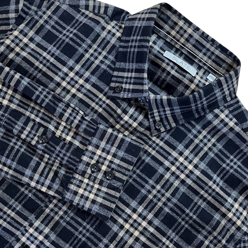 Slate‎ Denim Co Flannel Shirt Mens M Gray Plaid Cotton Southern Texas Heritage